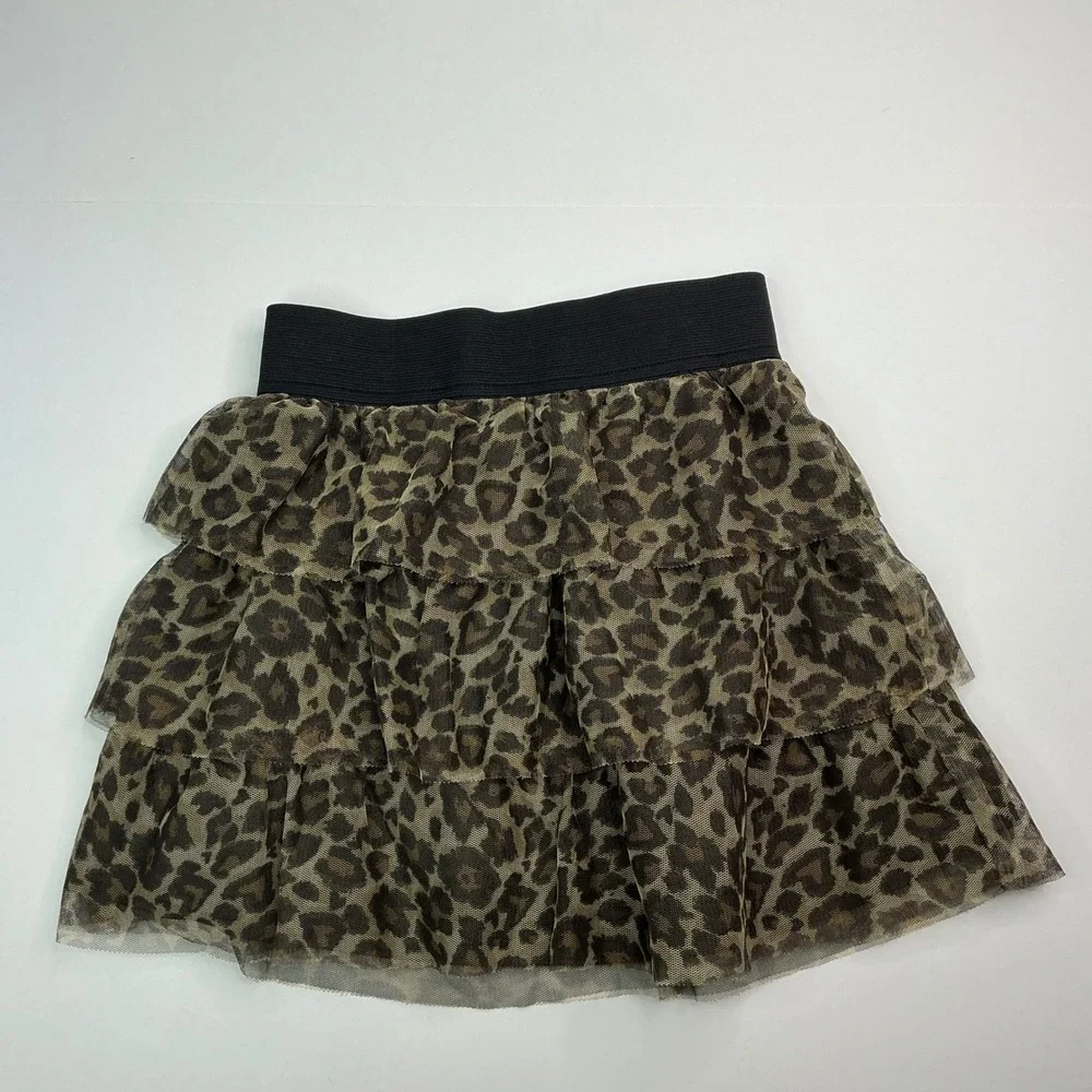 The Children's Place Brown Leopard Print Skirt Girls 10/12 Tiered Mesh Elastic